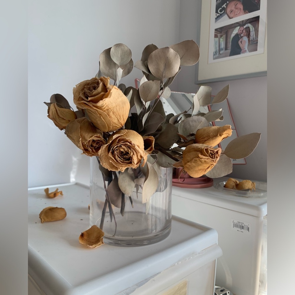 Set Clear Glass Vase + Dry Floral Decor